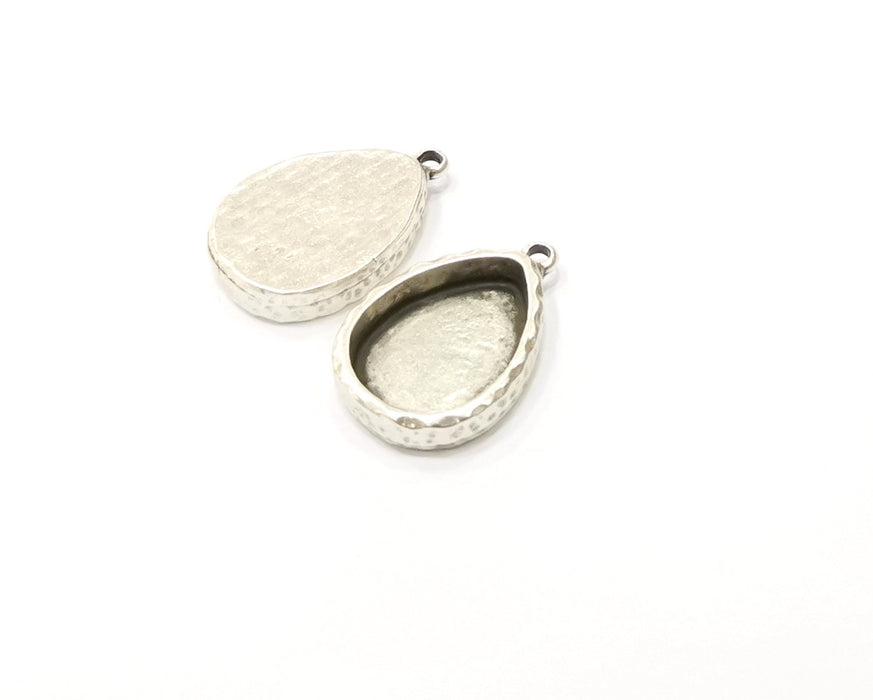 2 Silver Hammered Base Blank inlay Blank Pendant Base Resin Blank Mosaic Mountings Antique Silver Plated Metal (18x13mm blank )  G16807