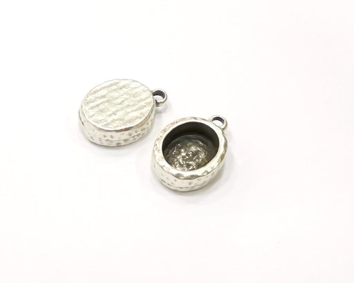 4 Silver Base Blank inlay Blank Pendant Base Resin Blank Mosaic Mountings Antique Silver Plated Metal (10x8 mm oval blank )  G16817