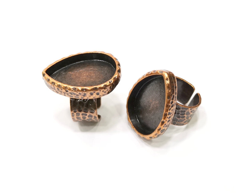 Copper Ring Blank Setting Cabochon Base inlay Ring Backs Mounting Adjustable Ring Base Bezel (25x18mm blank) Antique Copper Plated G16823