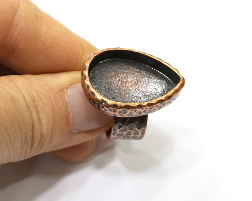 Copper Ring Blank Setting Cabochon Base inlay Ring Backs Mounting Adjustable Ring Base Bezel (25x18mm blank) Antique Copper Plated G16823