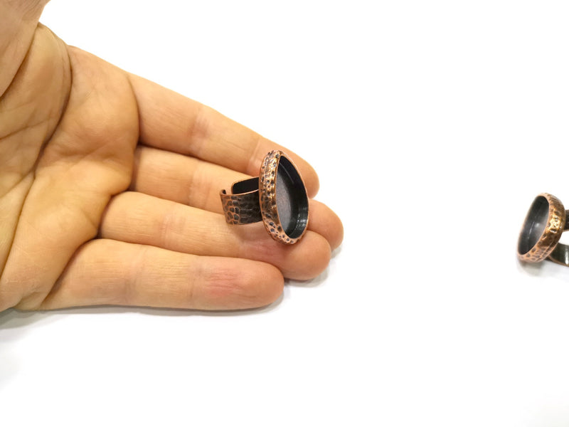 Copper Ring Blank Setting Cabochon Base inlay Ring Backs Mounting Adjustable Ring Base Bezel (25x18mm blank) Antique Copper Plated G16823