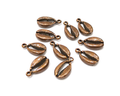10 Cowrie Shell Charms Antique Copper Charm Antique Copper Plated Metal (18x10mm) G16828