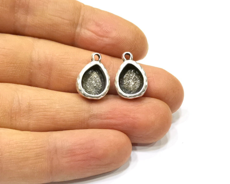 4 Silver Hammered Base Blank inlay Blank Pendant Base Resin Blank Mosaic Mountings Antique Silver Plated Metal (10x8mm blank )  G16831