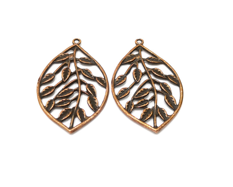2 Leaf Charm Antique Copper Charm (49x30mm) G16832