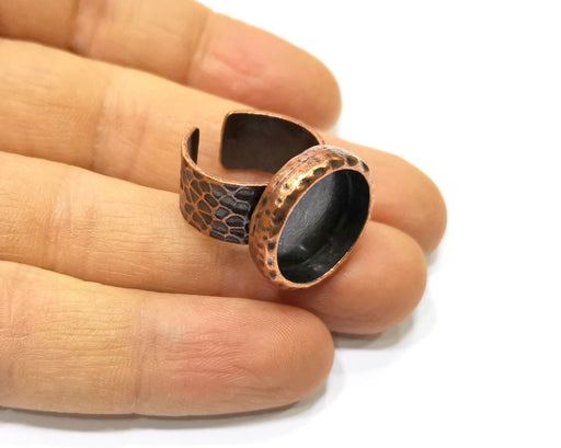 Copper Ring Blank Setting Cabochon Base inlay Ring Backs Mounting Adjustable Ring Base Bezel (16mm blank) Antique Copper Plated G16835