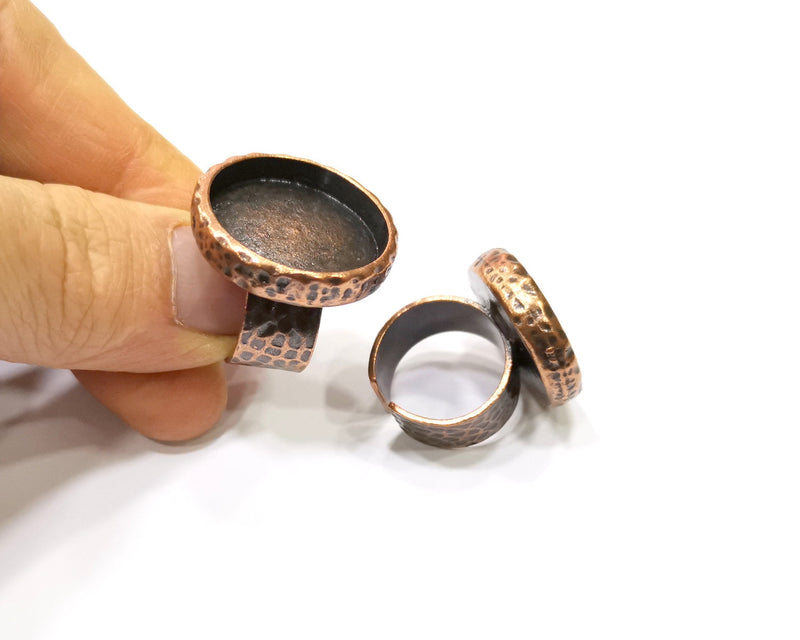 Copper Ring Blank Setting Cabochon Base inlay Ring Backs Mounting Adjustable Ring Base Bezel (22mm blank) Antique Copper Plated G16840