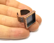 Copper Ring Blank Setting Cabochon Base inlay Ring Backs Mounting Adjustable Ring Base Bezel (16x16mm blank) Antique Copper Plated G16850