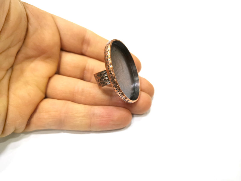 Copper Ring Blank Setting Cabochon Base inlay Ring Backs Mounting Adjustable Ring Base Bezel (40x30mm blank) Antique Copper Plated G16862