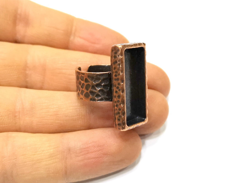 Copper Ring Blank Setting Cabochon Base inlay Ring Backs Mounting Adjustable Ring Base Bezel (25x10mm blank) Antique Copper Plated G16863
