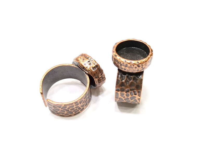 Copper Ring Blank Setting Hammered Cabochon Base inlay Ring Backs Mounting Adjustable Ring Base Bezel (12mm) Antique Copper Plated G16865