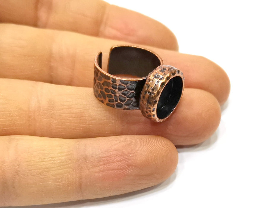 Copper Ring Blank Setting Hammered Cabochon Base inlay Ring Backs Mounting Adjustable Ring Base Bezel (12mm) Antique Copper Plated G16865