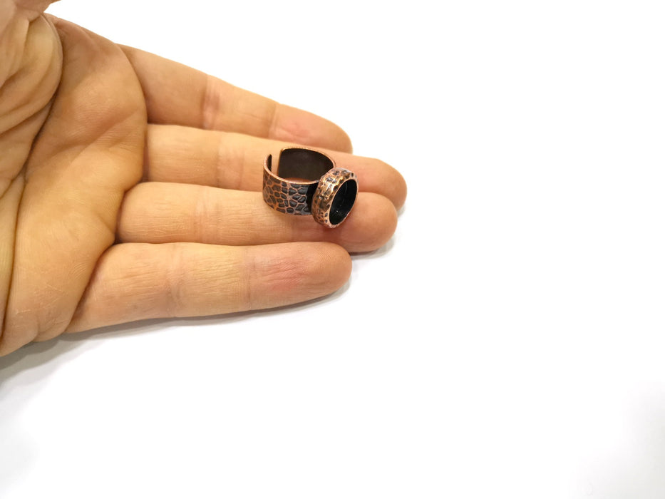 Copper Ring Blank Setting Hammered Cabochon Base inlay Ring Backs Mounting Adjustable Ring Base Bezel (12mm) Antique Copper Plated G16865