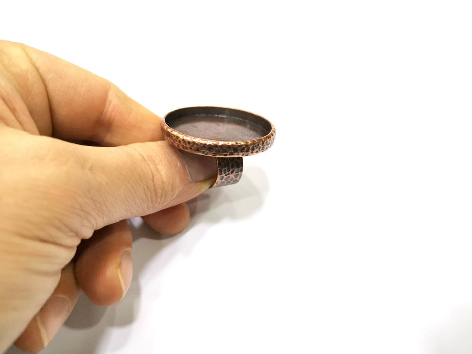 Copper Ring Blank Setting Hammered Cabochon Base inlay Ring Backs Mounting Adjustable Ring Base Bezel (35mm) Antique Copper Plated G16872
