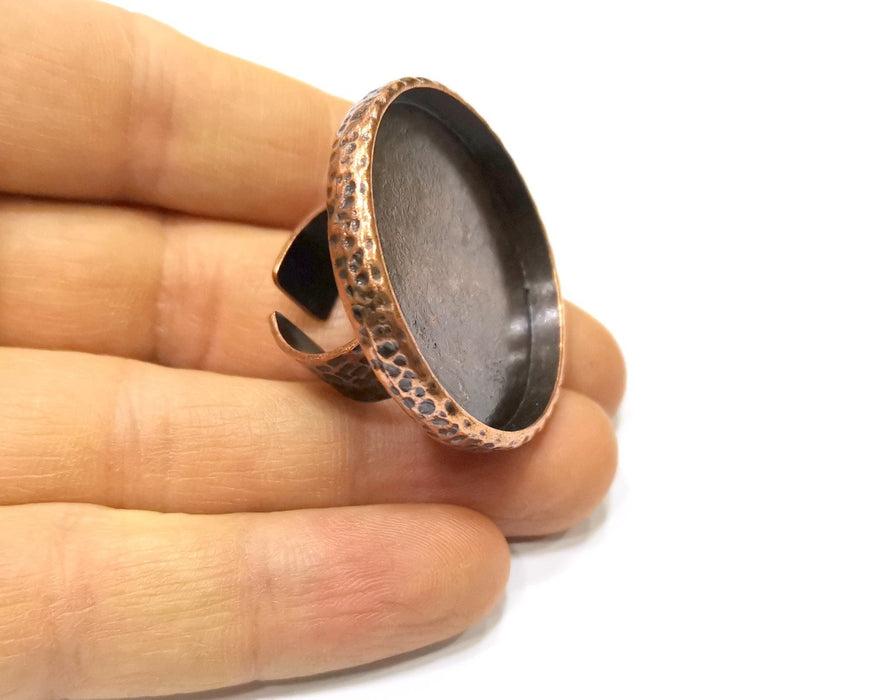Copper Ring Blank Setting Hammered Cabochon Base inlay Ring Backs Mounting Adjustable Ring Base Bezel (35mm) Antique Copper Plated G16872