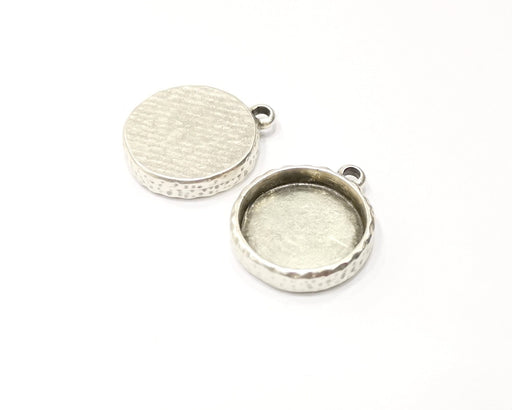 2 Silver Hammered Base Blank inlay Blank Pendant Base Resin Blank Mosaic Mountings Antique Silver Plated Metal (20mm blank )  G16876