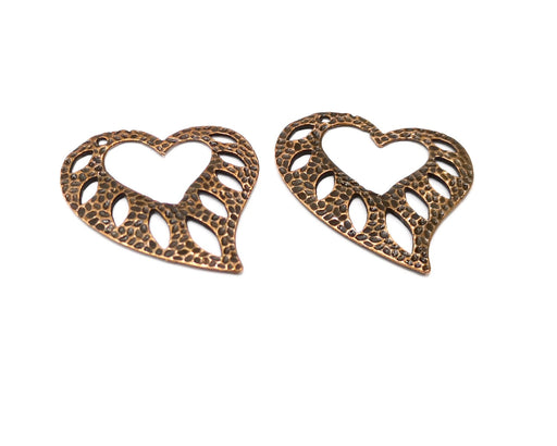 2 Heart Charm Antique Copper Charm (40x38mm) G16881