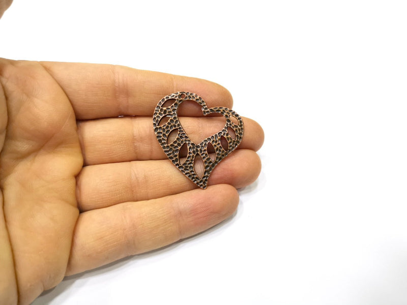 2 Heart Charm Antique Copper Charm (40x38mm) G16881
