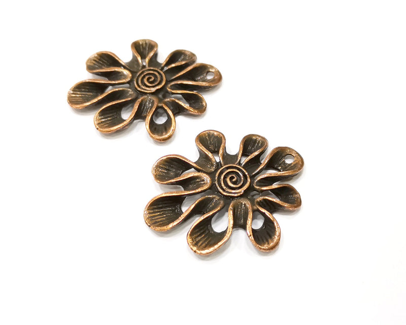2 Flower Charm Antique Copper Charm (44x37mm) G16882