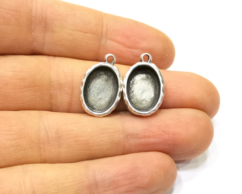 4 Silver Hammered Base Blank inlay Blank Pendant Base Resin Blank Mosaic Mountings Antique Silver Plated Metal (14x10mm blank )  G16889