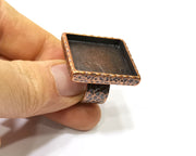 Copper Ring Blank Setting Hammered Cabochon Base inlay Ring Backs Mounting Adjustable Ring Base Bezel (25x25mm) Antique Copper Plated G16895