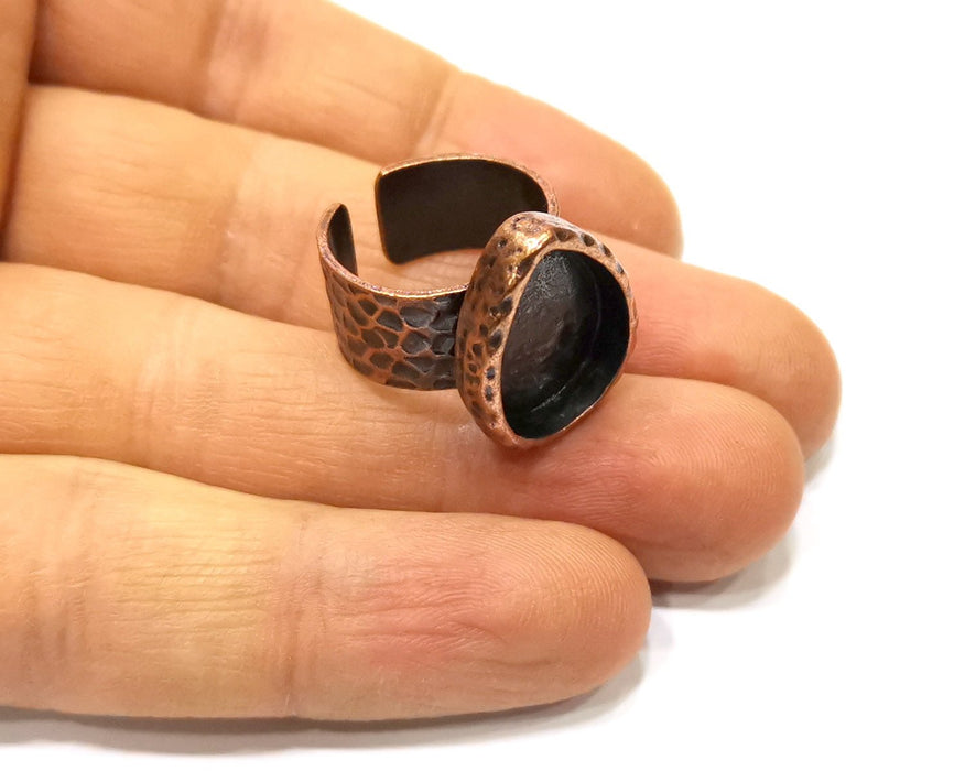 Copper Ring Blank Setting Hammered Cabochon Base inlay Ring Backs Mounting Adjustable Ring Base Bezel (18x13mm) Antique Copper Plated G16898