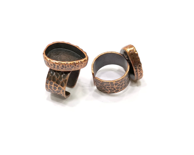 Copper Ring Blank Setting Hammered Cabochon Base inlay Ring Backs Mounting Adjustable Ring Base Bezel (18x13mm) Antique Copper Plated G16898