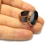 Copper Ring Blank Setting Hammered Cabochon Base inlay Ring Backs Mounting Adjustable Ring Base Bezel (20mm) Antique Copper Plated G16904