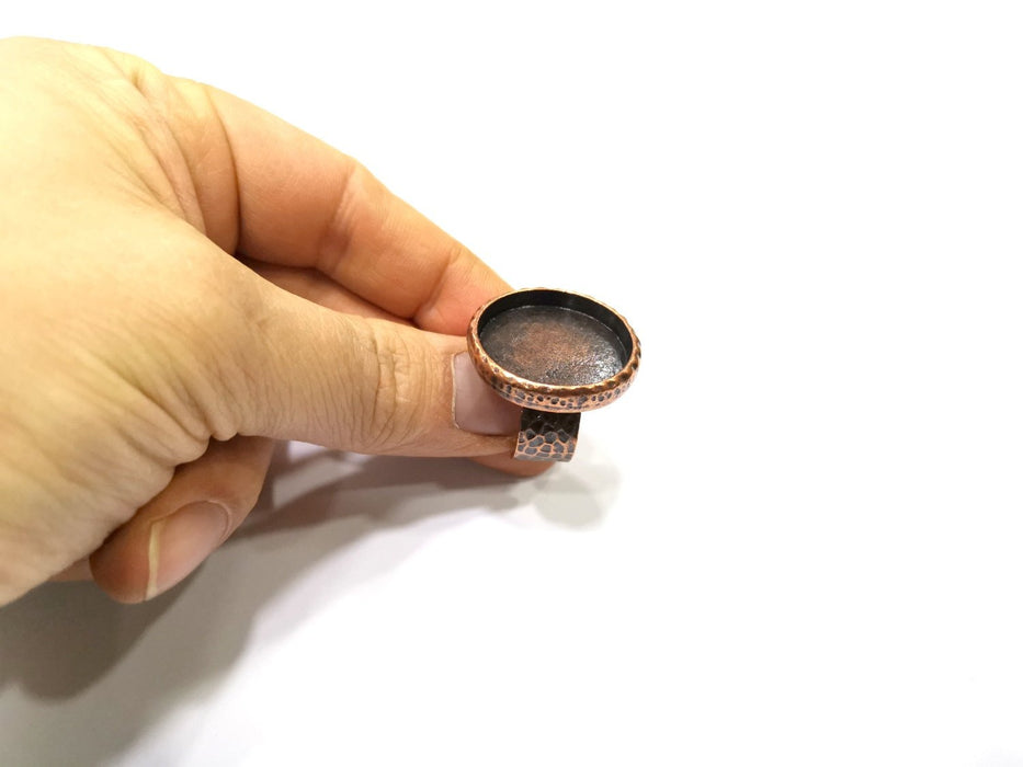 Copper Ring Blank Setting Hammered Cabochon Base inlay Ring Backs Mounting Adjustable Ring Base Bezel (25mm) Antique Copper Plated G16909