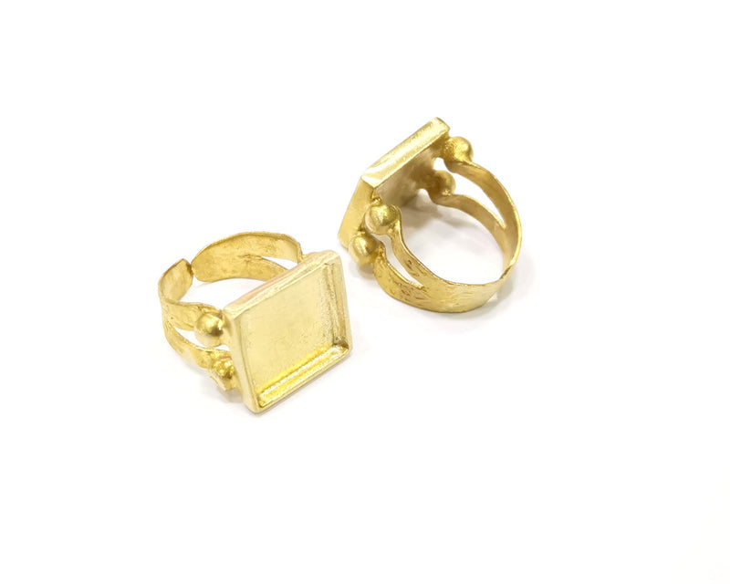 Raw Brass Ring Blank Bezel Settings Cabochon Base Mountings Adjustable Resin Blank  (15x15mm blank ) G16912