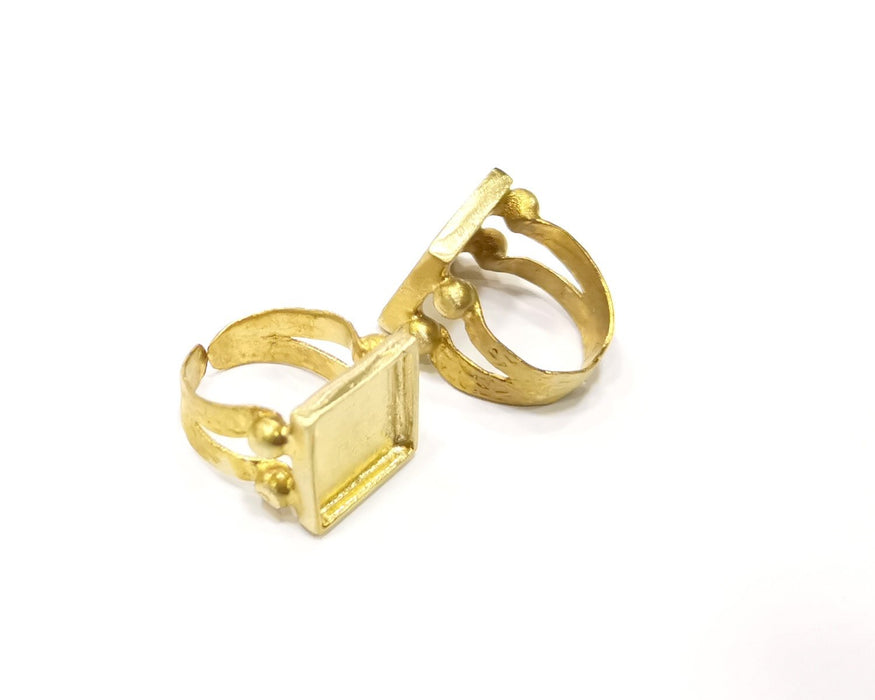 Raw Brass Ring Blank Bezel Settings Cabochon Base Mountings Adjustable Resin Blank  (15x15mm blank ) G16912