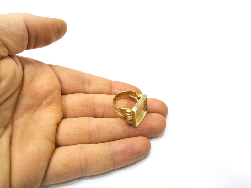 Raw Brass Ring Blank Bezel Settings Cabochon Base Mountings Adjustable Resin Blank  (15x15mm blank ) G16912
