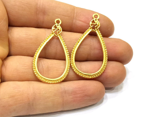 2 Teardrop Charms Gold Plated Charms  (41x22mm)  G17443