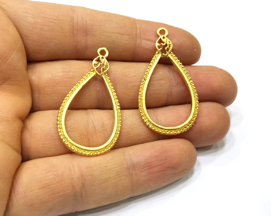 2 Teardrop Charms Gold Plated Charms  (41x22mm)  G17443