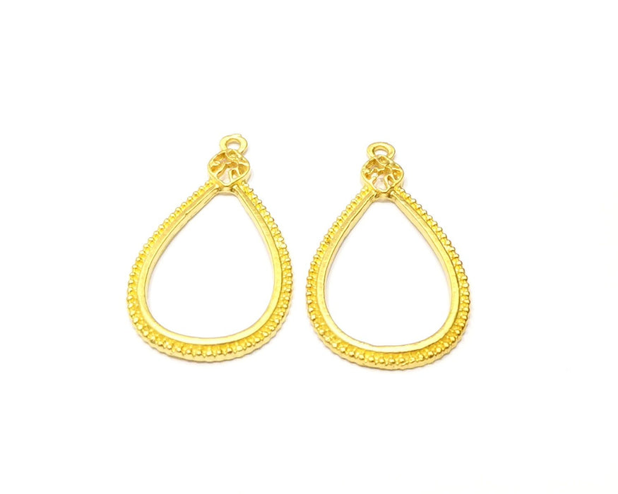 2 Teardrop Charms Gold Plated Charms  (41x22mm)  G17443