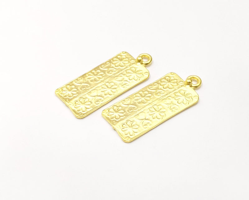 2 Flower Charms Gold Plated Charms  (40x16mm)  G16924
