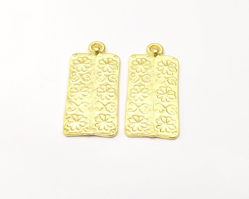 2 Flower Charms Gold Plated Charms  (40x16mm)  G16924