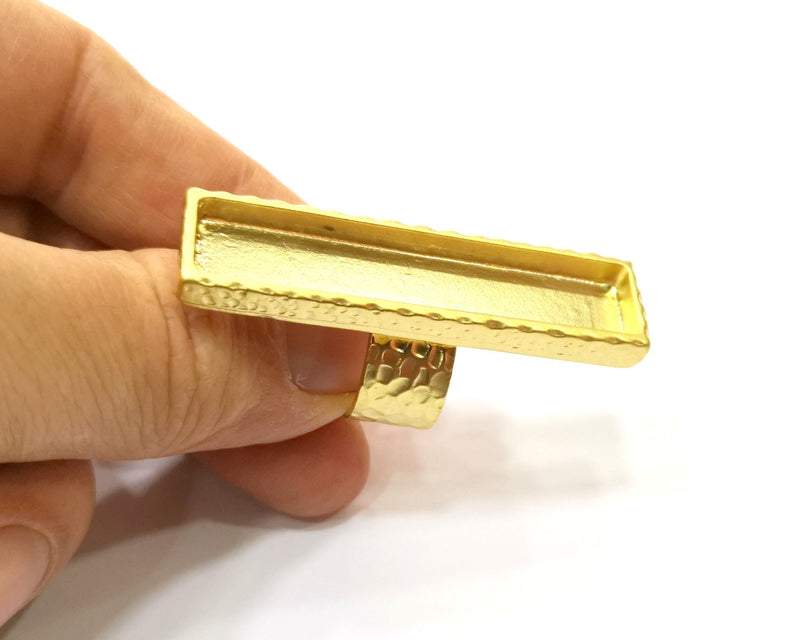 Hammered Ring Blank Setting Cabochon Base inlay Ring Hammered Mounting Adjustable Ring Bezel (50x10mm blank ) Gold Plated Metal G16941
