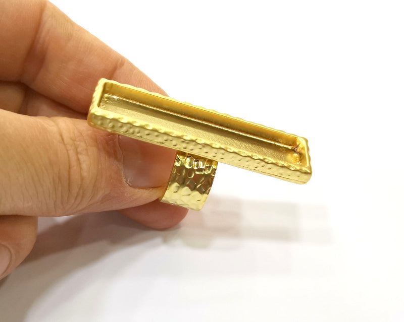 Hammered Ring Blank Setting Cabochon Base inlay Ring Hammered Mounting Adjustable Ring Bezel (50x10mm blank ) Gold Plated Metal G16941