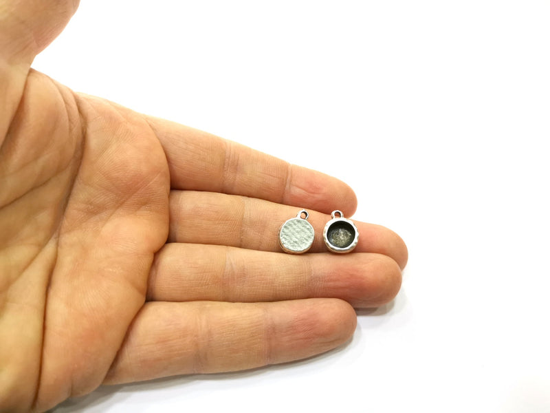 5 Silver Hammered Base Blank inlay Blank Pendant Base Resin Blank Mosaic Mountings Antique Silver Plated Metal (8mm blank )  G16947