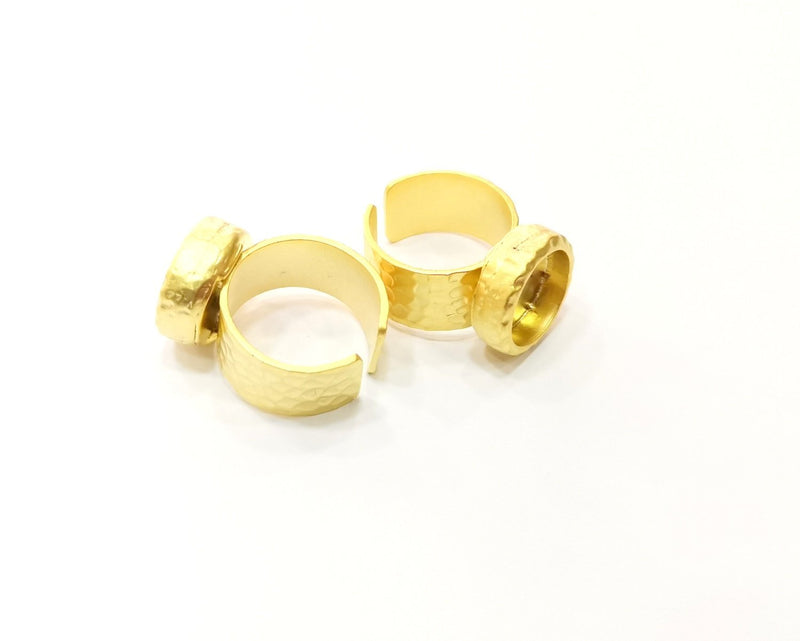 Hammered Ring Blank Setting Cabochon Base inlay Ring Hammered Mounting Adjustable Ring Bezel (12mm blank ) Gold Plated Metal G16948