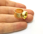 Hammered Ring Blank Setting Cabochon Base inlay Ring Hammered Mounting Adjustable Ring Bezel (12mm blank ) Gold Plated Metal G16948