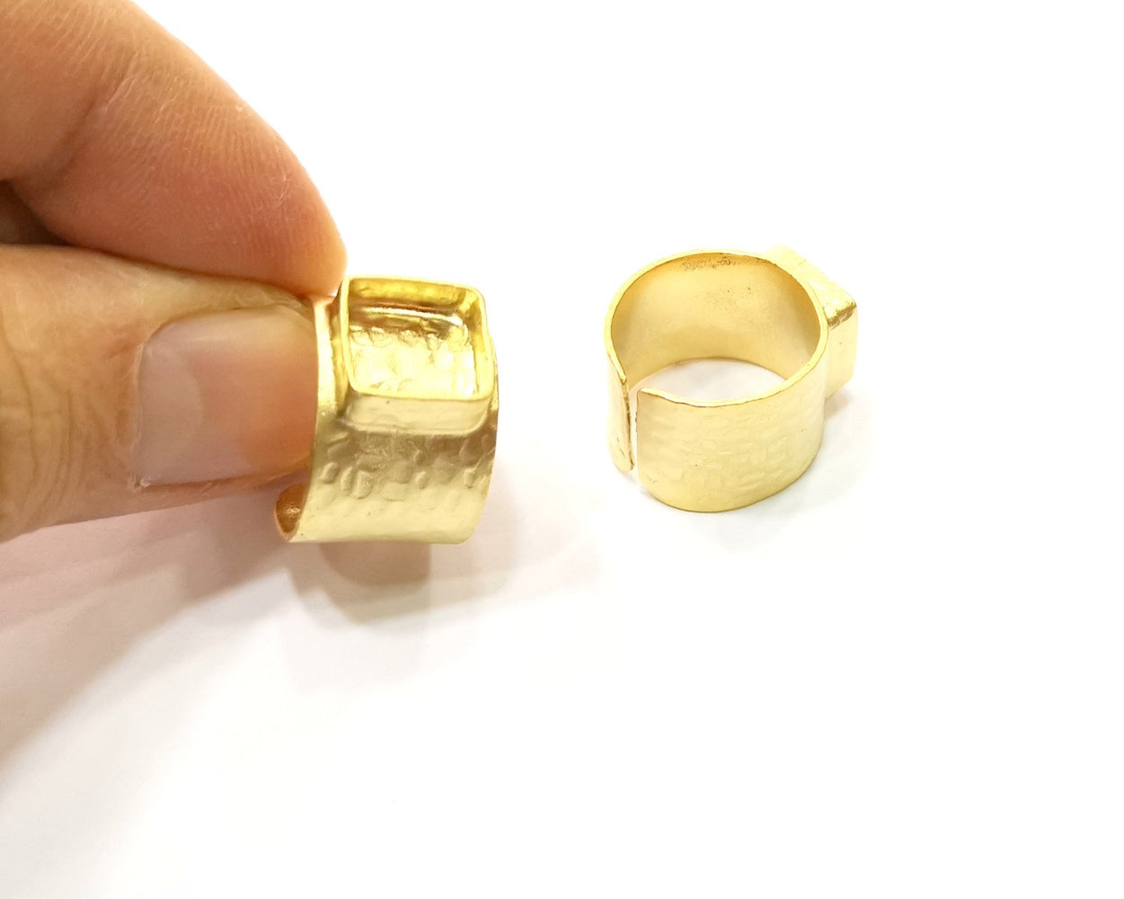 Square Gold Ring Settings Blank Hammered inlay Ring Mosaic Ring Bezel Base Cabochon Mountings (10x10mm blank ) Gold Plated Brass G17501
