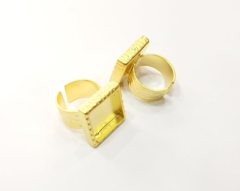 Hammered Ring Blank Setting Cabochon Base inlay Ring Hammered Mounting Adjustable Ring Bezel (16x16mm blank ) Gold Plated Metal G16952