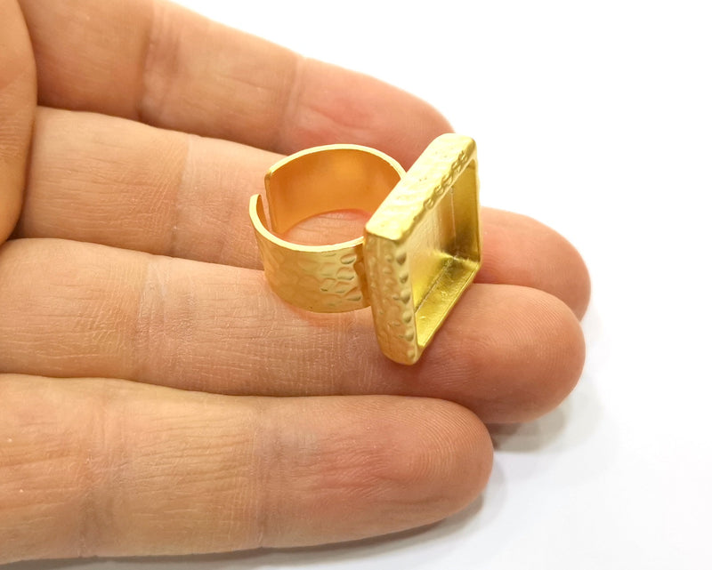 Hammered Ring Blank Setting Cabochon Base inlay Ring Hammered Mounting Adjustable Ring Bezel (16x16mm blank ) Gold Plated Metal G16952