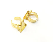 Triangle Gold Ring Settings Blank Hammered inlay Ring Mosaic Ring Bezel Base Cabochon Mountings (15mm blank ) Gold Plated Brass G16954
