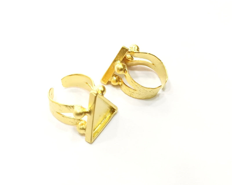 Triangle Gold Ring Settings Blank Hammered inlay Ring Mosaic Ring Bezel Base Cabochon Mountings (15mm blank ) Gold Plated Brass G16954