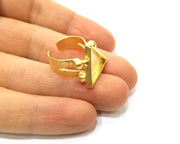 Triangle Gold Ring Settings Blank Hammered inlay Ring Mosaic Ring Bezel Base Cabochon Mountings (15mm blank ) Gold Plated Brass G16954