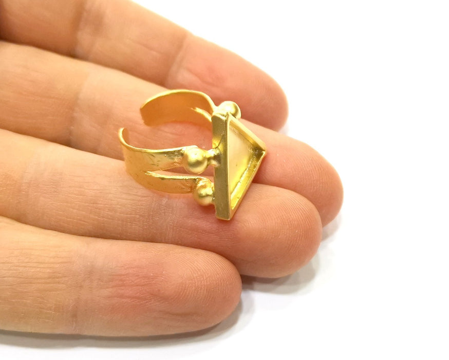 Triangle Gold Ring Settings Blank Hammered inlay Ring Mosaic Ring Bezel Base Cabochon Mountings (15mm blank ) Gold Plated Brass G16954