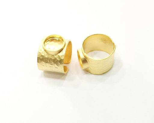 Gold Ring Settings Blank Hammered inlay Ring Mosaic Ring Bezel Base Cabochon Mountings Adjustable (10mm blank ) Gold Plated Brass G16955