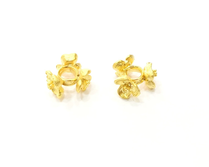 2 Gold Rondelle Beads Flower Rondelle Beads , Gold Plated Brass (13 mm)   G13932